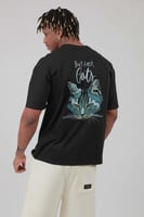 تيشرت اوفر سايز اسود S-159 بطبعة BUT FIRST