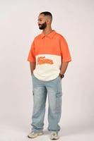 تيشرت اوفر سايز ابيض و برتقالي