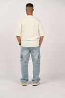 تيشرت اوفر سايز ابيض لوقو ازرق