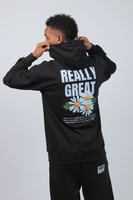 هودي اوفر سايز اسود بطبعة REALY