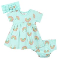 طقم فستان قطن 3 قطع أزرق ( Rainbow) ماركة Gerber