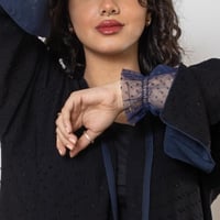 عباية سوداء سادة منقطة الكم دانتيل N1055