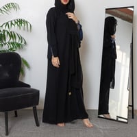 عباية سوداء سادة منقطة الكم دانتيل N1055