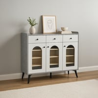 طاولة بوفيه خشبي متعدد الاستخدام لون رمادي وأبيض