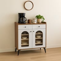 طاولة بوفيه خشبي متعدد الاستخدام لون بني وابيض