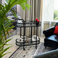 عربة تقديم معدنية دورين زجاج بيضاوي