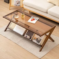 طاولة قهوة من الراتان والخشب