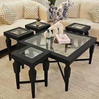 طقم طاولة خشب بسطح زجاج