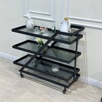 عربية ضيافة 3 دور حديد لون اسود سطح زجاج اسود شفاف