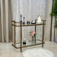 عربة تقديم حديد ذهبي دورين زجاج شفاف