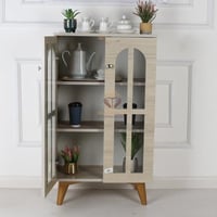 ركن كوفي خشب أنيق لون بيج بابين زجاج شفاف