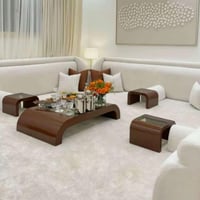 طقم طاولات ضيافة ارضي خشب بني سطح زجاج شفاف مع 4 ط...