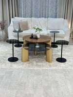 طقم طاولات ضيافة مع4 خدمه زجاج اسود