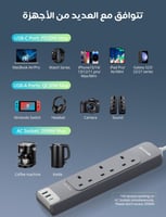 راف باور توصيلة 3 منافذ طاقة بطول 3 متر - رمادي