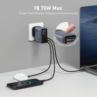 جودا شاحن جداري بقوة 70 واط بمنفذين تايب سي ومنفذ...