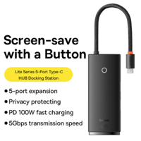 بيسوس وصلة Lite Type-C تحتوي على 5 منافذ - اسود