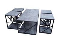 طقم طاولات قهوة جانبية خشب ومعدن 5 قطع للصالون وال...