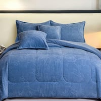 طقم لحاف شتوي نفرين مخمل ازرق | OBS