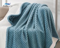 بطانية فلانو وجهين مخمل وفرو مقلمة | لون أزرق