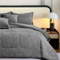 طقم لحاف شتوي نفر ونص مخمل ناعم | لون رمادي OBS