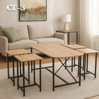 طقم طاولات قهوة جانبية خشب ومعدن 5 قطع متعددة الاس...