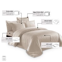 طقم مفرش قطني 100% | 7 قطع - مقلم مقاس مزدوج لون ب...