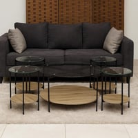 طقم طاولات قهوة خشب وزجاج 5 قطع بتصميم عصري أنيق