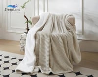 بطانية فلانو وجهين مخمل وفرو مقلمة | لون بيج