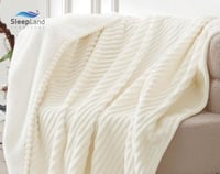 بطانية فلانو وجهين مخمل وفرو مقلمة | لون سكري