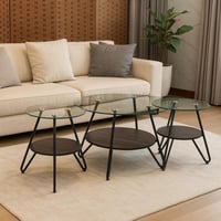 طقم طاولات شاي خشب مع زجاج – 5 قطع