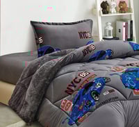 مفرش أطفال شتوي منفوخ وجهين فرو ناعم – سيارات رماد...