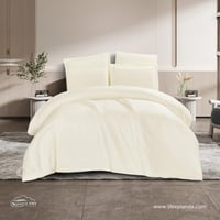 طقم مفرش فندقي بيج مزدوج 7 قطع مقلم