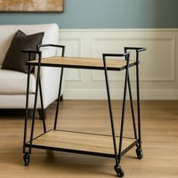 عربة تقديم مستطيلة بعجلات خشب أو زجاج ومعدن