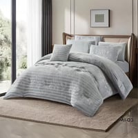 طقم مفرش شتوي إم آي | مخمل محفور فاخر | لون رمادي