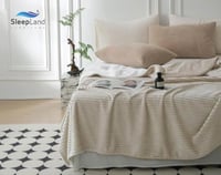 بطانية فلانو وجهين مخمل وفرو مقلمة | لون بيج