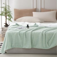 بطانية فلانو وجهين مخمل وفرو مقلمة | لون فيروزي