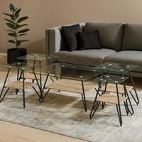 طقم طاولات شاي خشب مع زجاج – 5 قطع