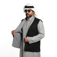 سديري ياقة دبل فيس جوخ - رجالي قلاب (اسود- رمادي)