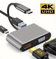 محطة إرساء 4 في 1 بمنفذ HDMI و VGA و USB3 و USB-C