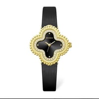 ساعة جلد أسود بذهبي