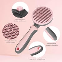 مشط دائري مع مكبس لإزالة الشعر للقطط والكلاب لون ز...