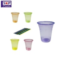 اكواب بلاستيك للعصير 8 اونص الوان متعددة غطاء مسطح...