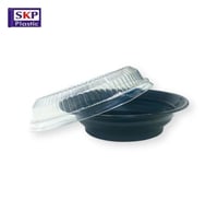 صحن بلاستيك دائري للرز بلبن والحلى لون اسود مع غطا...