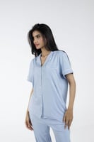 طقم بيجاما بأكمام قصيرة من البامبو الطبيعي-أزرق بو...