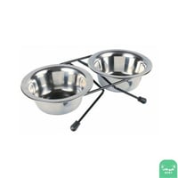 صحن طعام مزدوج من الستانلس ستيل مع قاعدة كبير