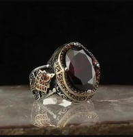 خاتم فضة عيار 925 لون كبدي احمر