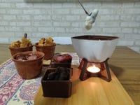 جهاز فوندو بقاعدة خيزران 08 قطع أبيض وبني - فراكلا...