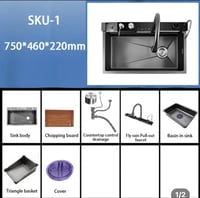 مجلى حوض مطبخ ستانلس شلالين المطور رمادي اسود 75*4...