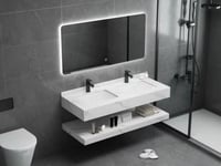 مغسلة بورسلين أبيض مع مراية لد حوضين 160سم