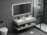 مغسلة بورسلين رمادي مع مراية ليد حوضين 120سم